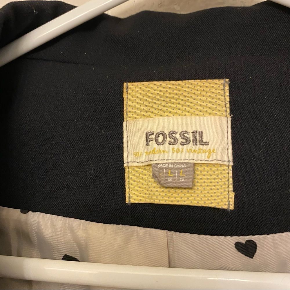 Fossil Black Open Front Blazer Large Heart Print Lining Pockets - Picture 8 of 8
